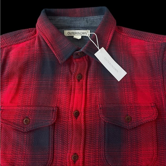 Outerknown Blanket Shirt Organic Cotton Safety Red Plaid Medium $148 - Picture 5 of 8